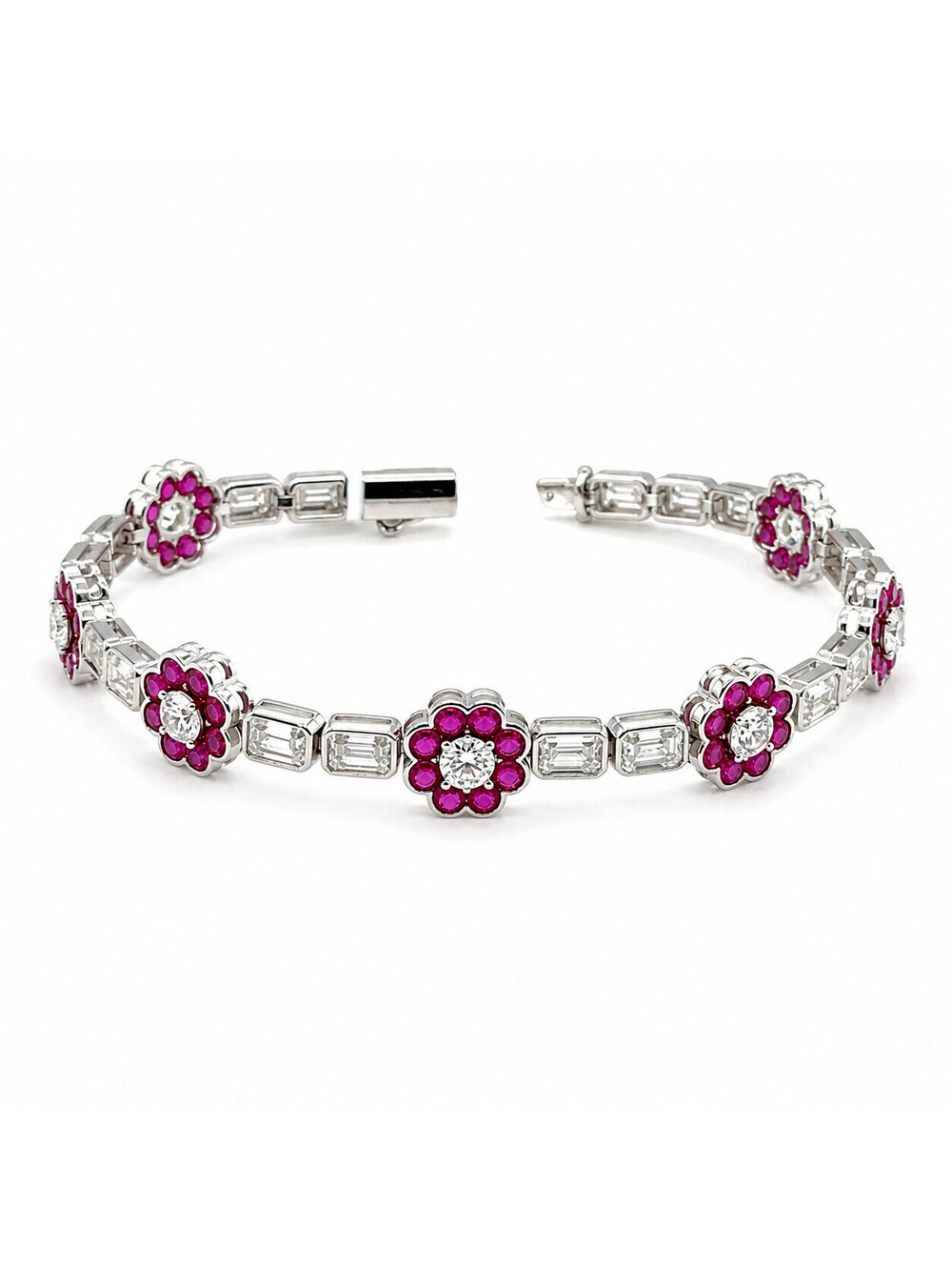 23ct Moissanite Tennis Bracelet 925 Sterling Silver Pink Flower Setting NEW !!